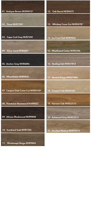 7 x 48 Luxury Vinyl Planks in 21 modern and exotic wood looks